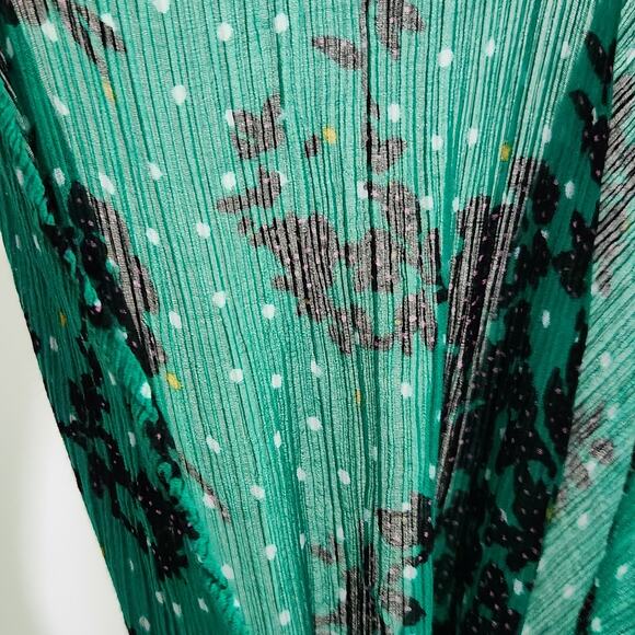 Caroll Paris Green Crinkle Floral Midi Dress Size 38 (US 6) Viscose Lined - Picture 10 of 12